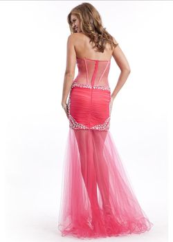 Style 6453 Party Time Formals/Rachel Allan Red Size 6 Homecoming Sheer $300 Cocktail Dress on Queenly