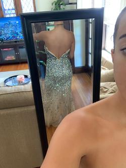 Jovani Silver Size 4 Strapless Prom Straight Dress on Queenly