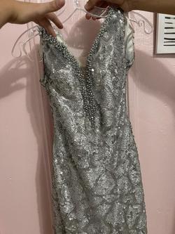 Jovani Silver Size 2 Cut Out Sheer A-line Dress on Queenly