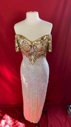 Vintage Black Tie  White Size 10 Gold Fully-beaded Strapless A-line Dress on Queenly
