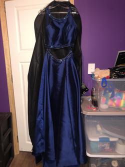 Marys Blue Size 10 Halter Train Overskirt Prom A-line Dress on Queenly