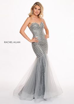 Style 6513 Rachel Allan Silver Size 4 Sweetheart Shiny Mermaid Dress on Queenly