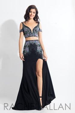 Style 6018 Rachel Allan Black Size 10 Two Piece Jersey Prom Side slit Dress on Queenly