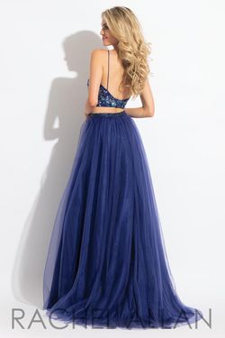 Style 6036 Rachel Allan Blue Size 8 Embroidery Beaded Top Floor Length Tall Height Halter A-line Dress on Queenly
