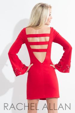 Style L1144 Rachel Allan Red Size 4 Homecoming Bodycon Sleeves Bell Sleeves Cocktail Dress on Queenly