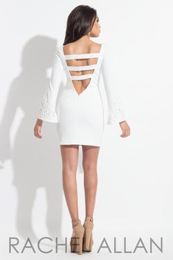 Style L1144 Rachel Allan White Size 6 Long Sleeve Mini Tall Height Cocktail Dress on Queenly
