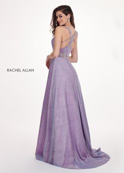 Style 6547 Rachel Allan Purple Size 12 V Neck Plus Size Floor Length A-line Dress on Queenly