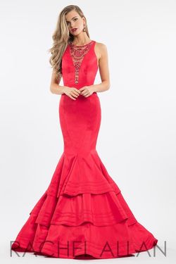 Style 7582 Rachel Allan Red Size 6 Black Tie Silk Ruffles Mermaid Dress on Queenly