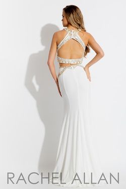 Style 7569 Rachel Allan White Size 4 Prom Two Piece Halter Mermaid Dress on Queenly