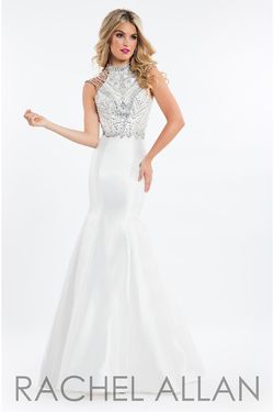 Style 7526 Rachel Allan White Size 2 Halter Pageant Mermaid Dress on Queenly