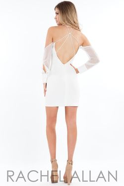 Style L1118 Rachel Allan White Size 4 Interview Cut Out Sleeves Cocktail Dress on Queenly