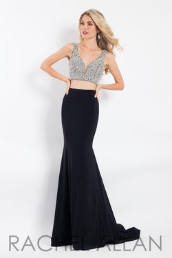 Style 6171 Rachel Allan Black Size 0 V Neck Floor Length Embroidery Mermaid Dress on Queenly