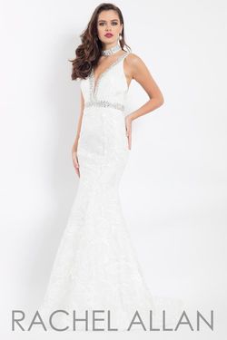 Style 6106 Rachel Allan White Size 2 V Neck Pageant Mermaid Dress on Queenly