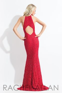 Style 6067 Rachel Allan Red Size 6 Black Tie Halter Mermaid Dress on Queenly