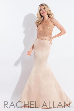 Style 6013 Rachel Allan Rose Gold Size 10 Military Halter Mermaid Dress on Queenly