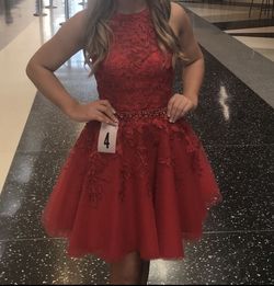 Sherri Hill Red Size 2 Halter Sheer Military Cocktail Dress on Queenly