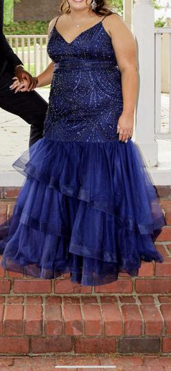 envious Blue Size 22 Spaghetti Strap Pageant Beaded Top Prom Mermaid Dress on Queenly