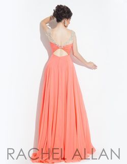 Style 6903 Rachel Allan Orange Size 10 Cap Sleeve Sheer Military Floor Length A-line Dress on Queenly