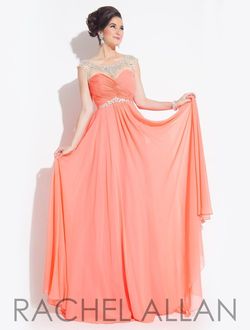 Style 6903 Rachel Allan Orange Size 10 Tulle Coral Cap Sleeve Military A-line Dress on Queenly