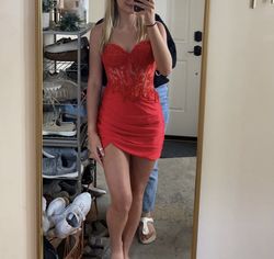 Sherri Hill Red Size 2 Sheer Strapless Bodycon Cocktail Dress on Queenly