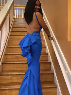 Jovani Blue Size 2 Prom Tulle Backless Pageant Train Dress on Queenly