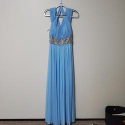 Jovani Blue Size 10 Jewelled Belt Cut Out A-line Dress on Queenly