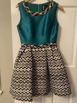 Mac Duggal Multicolor Size 6 Homecoming Pattern Teal Cocktail Dress on Queenly