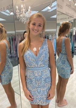 Sherri Hill Blue Size 2 Fully-beaded V Neck Homecoming Cocktail Dress on Queenly