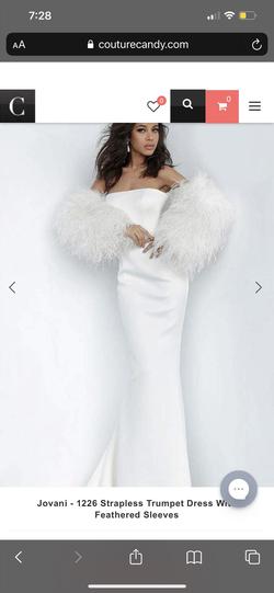 Jovani White Size 6 Strapless Prom Feather Straight Dress on Queenly