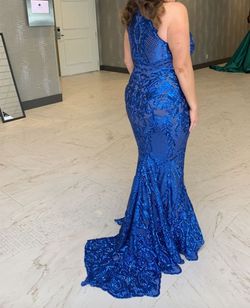 Debbie Carol Royal Blue Size 16 Train Prom Mermaid Dress on Queenly
