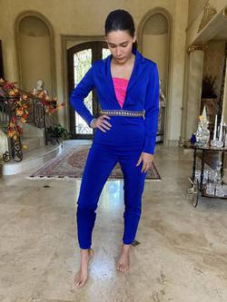 MacDuggal Jumpsuit Blue Size 4 Sleeves Hot Pink Sequin Jumpsuit Dress on Queenly