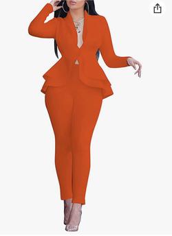 Salimdy Orange Size 4 Fitted Suit Jumpsuit Dress on Queenly