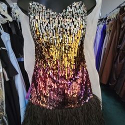Style 147017 Lafee Multicolor Size 4 Sequin Tall Height Cocktail Dress on Queenly