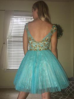 Sherri Hill Blue Size 0 Homecoming Beaded Top Teal Cap Sleeve Lace Cocktail Dress on Queenly