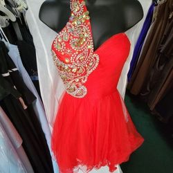 Style 27853 Hannah S Red Size 4 Tall Height One Shoulder Prom Cocktail Dress on Queenly