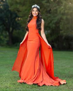Crown couture by Gaspar Cruz Orange Size 4 Cut Out Prom Train Dress on Queenly