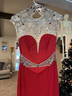 Alyce Paris Red Size 4 Backless Plunge Sequin High Neck Straight Dress on Queenly
