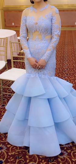 Sherri Hill Blue Size 6 Train Sheer Prom Mermaid Dress on Queenly