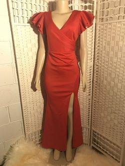 Betsy and Adam Red Size 2 Side Slit Floor Length Sleeves Straight Dress on Queenly