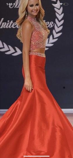 Custom Made Red Size 4 Train Prom Mermaid Dress on Queenly
