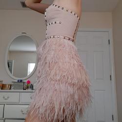 bebe Pink Size 2 Tall Height Strapless Prom Feather Cocktail Dress on Queenly