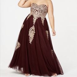 Say yes to the prom Gold Size 18 Embroidery Plus Size Burgundy Prom Ball gown on Queenly