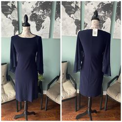 Lauren Ralph Lauren Blue Size 2 Midi $300 Sheer Sleeves Cocktail Dress on Queenly