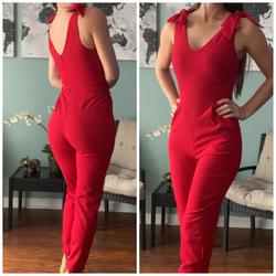 AQUA Red Size 2 Turquoise Pockets Wedding Guest Jumpsuit Dress on Queenly