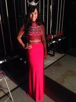Sherri Hill Red Size 2 Sequin Cut Out $300 Beaded Top Straight Dress on Queenly