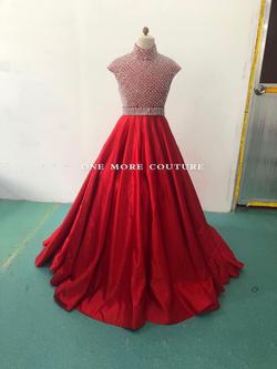 One More Couture Red Size 0 Floor Length Girls Size Custom A-line Dress on Queenly