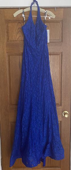 Flair Royal Blue Size 4 Sheer Prom Mermaid Dress on Queenly