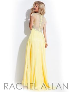 Style 6860 Rachel Allan Yellow Size 2 Pageant Tall Height Sheer Prom A-line Dress on Queenly
