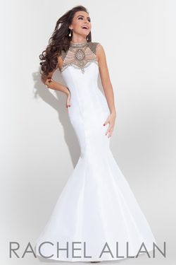 Style 7154RA Rachel Allan White Size 4 Satin Tall Height Silk Halter Mermaid Dress on Queenly