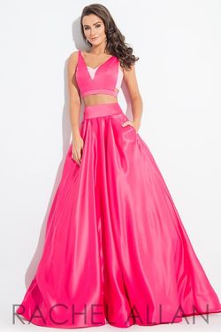 Style 2111 Rachel Allan Pink Size 4 Tall Height Satin Floor Length Ball gown on Queenly
